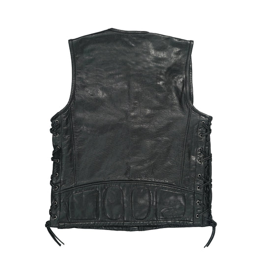 Chaleco de piel negra para motoclubes de España hecho a medida