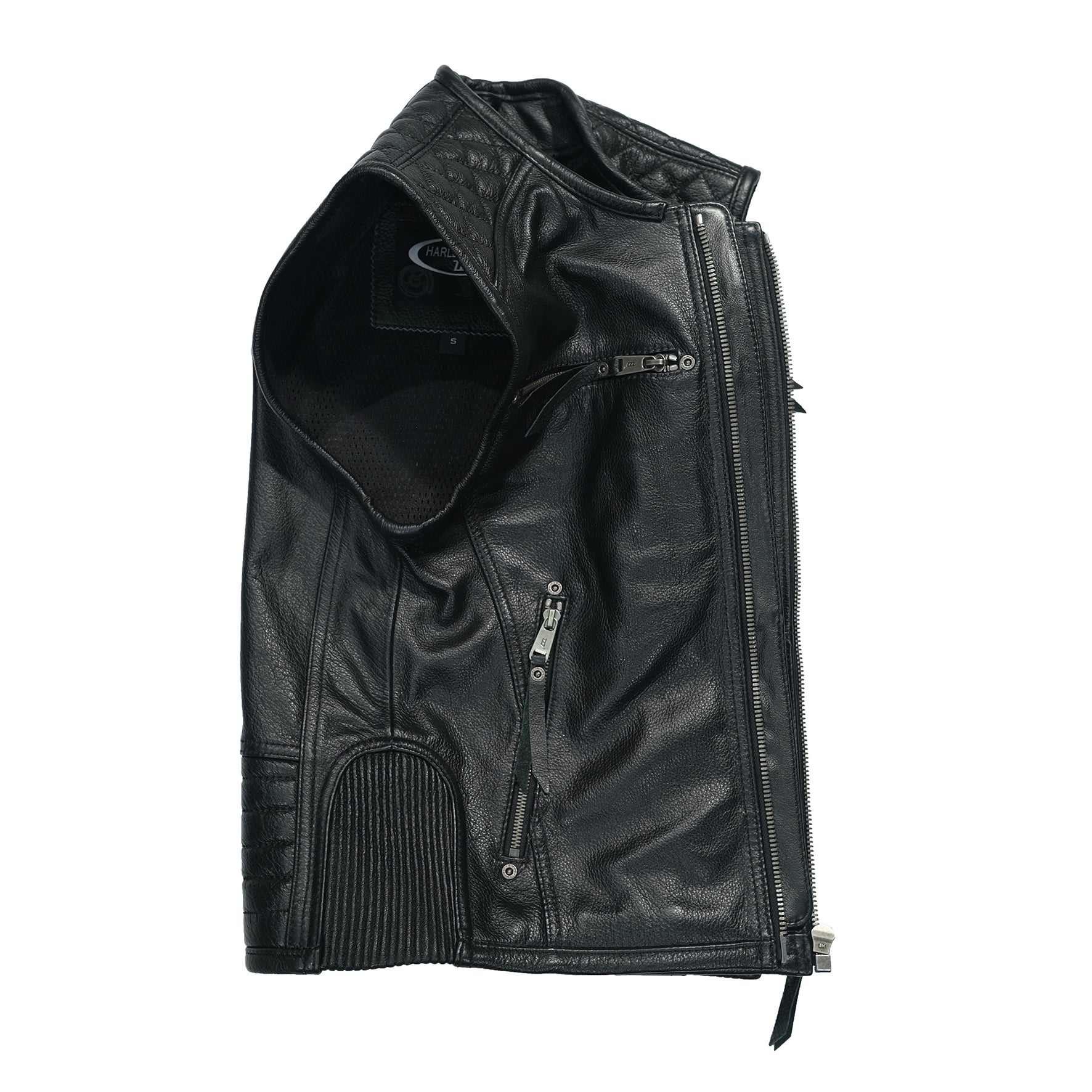 Chaleco MC artesanal con piel de vaca y acabados clásicos estilo biker.