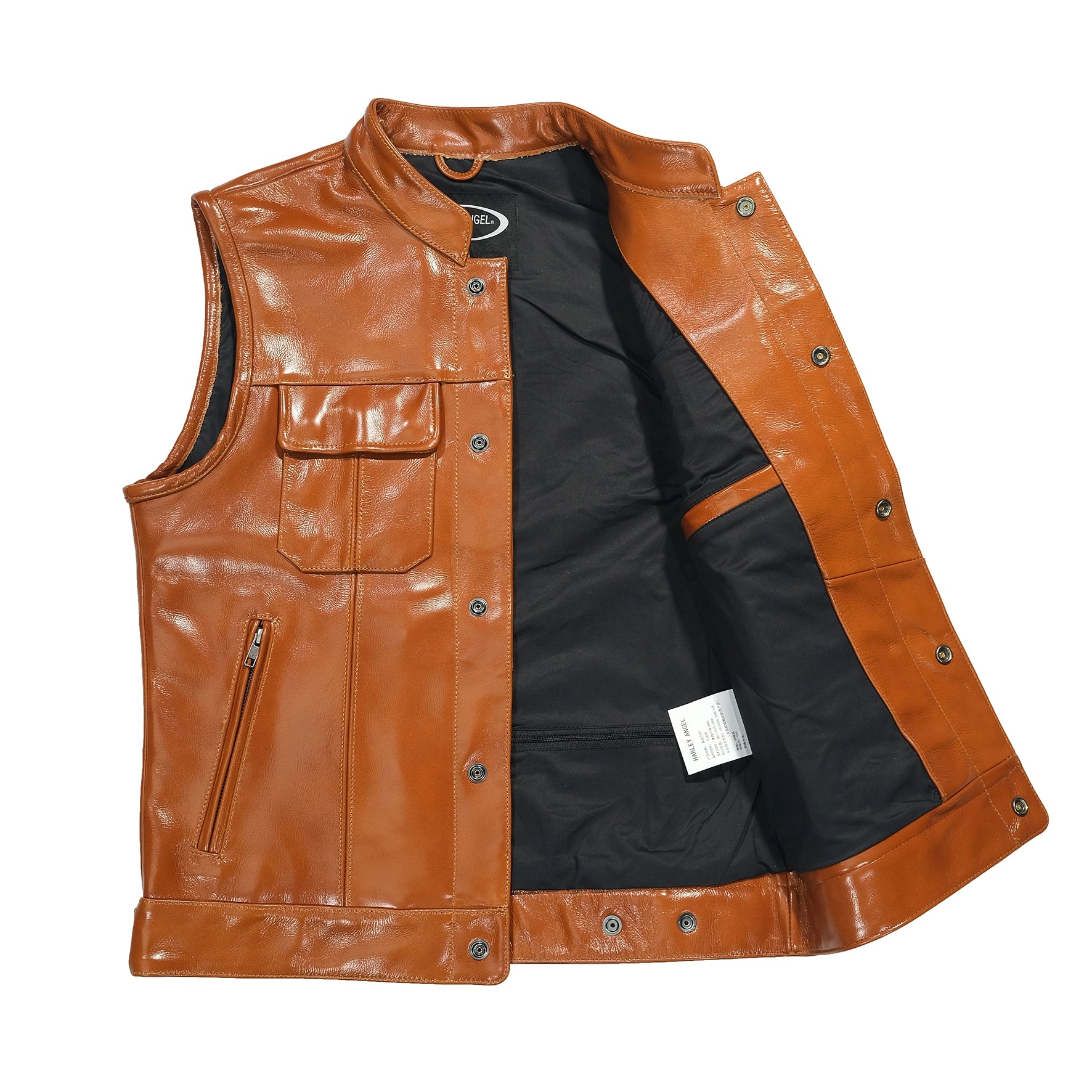 Detalle artesanal de chaleco de cuero para motoclub español