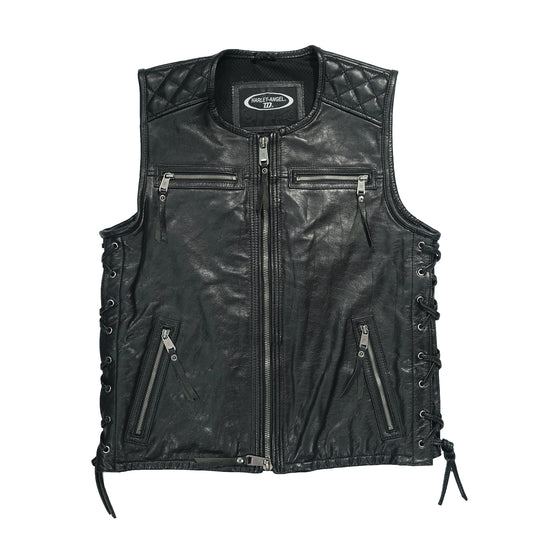 Chaleco motero negro de cuero auténtico para club MC personalizado
