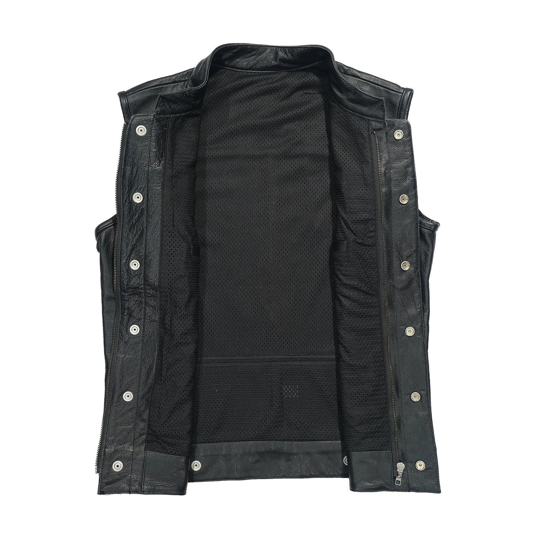 Chaleco biker artesanal para club de motos, en cuero vacuno de alta calidad.