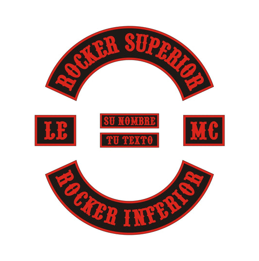 Set completo de parches bordados personalizados LE MC con rocker superior, rocker inferior, parche LE, MC, nombre y título