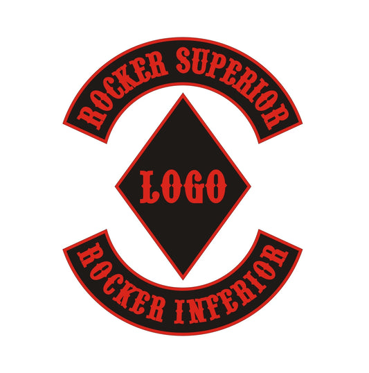 Parches bordados para chaleco motero: diseño completo con rockers y logo central