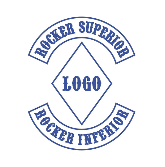 Set personalizado de parches espalda 3 piezas: top rocker, logotipo central y bottom rocker