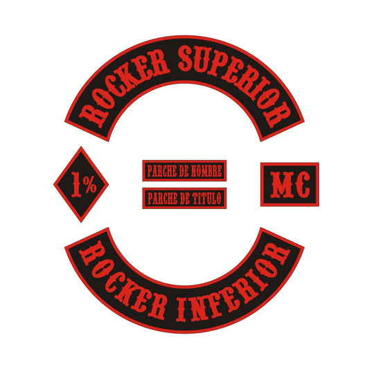 Parches personalizados para clubes de motos en España con rocker superior e inferior, MC patch, 1%, nombre y cargo