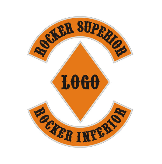Parche bordado de motoclub para chaleco: rocker superior, logo central y rocker inferior