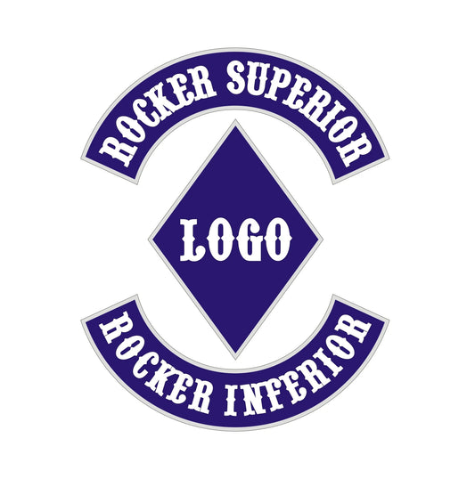 Parche bordado de motoclub para chaleco: rocker superior, logo central y rocker inferior