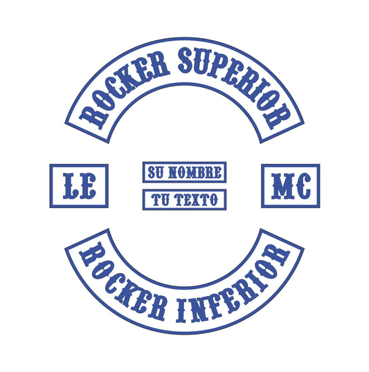 Conjunto bordado completo LE MC: rocker superior e inferior, insignia LE, MC, nombre y rango personalizado