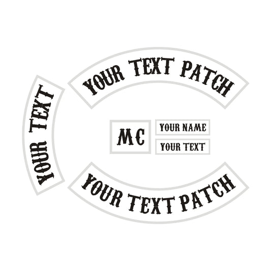 Set de Parches Bordados Personalizados para Motoclub – Top Rocker + Bottom Rocker + Nombre + Título + Side Rocker