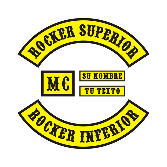 Set de Parches Motoclub: Rocker Superior + Inferior + MC + Nombre – Diseño Retro