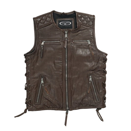 Chaleco MC de cuero premium con bordados personalizados para club de motos
