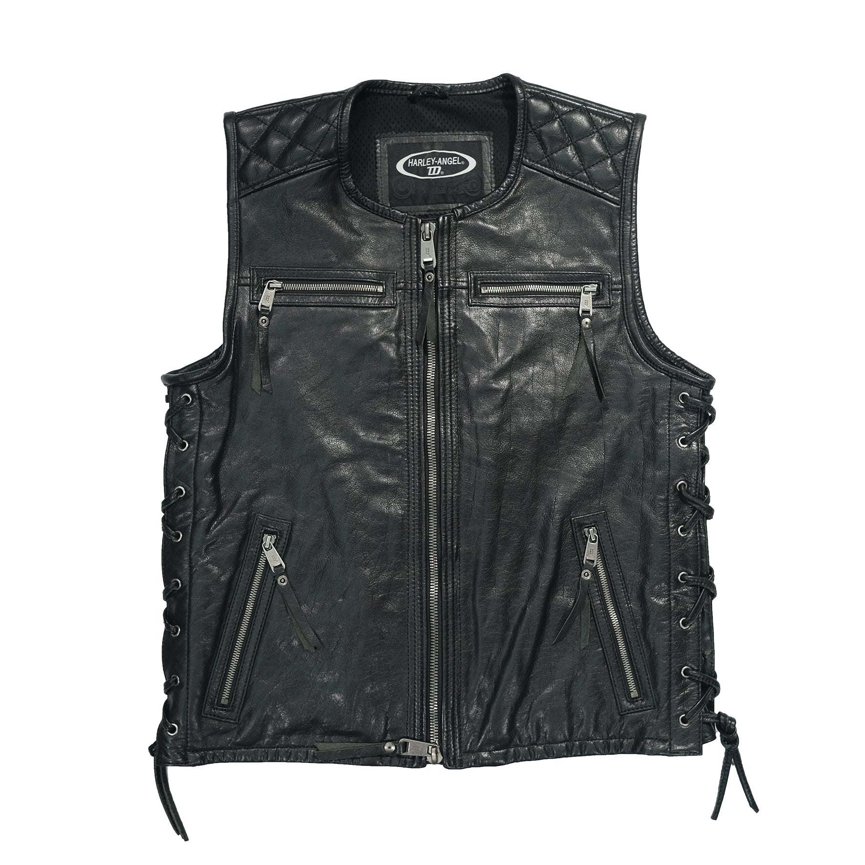 Chaleco motero negro de cuero auténtico para club MC personalizado
