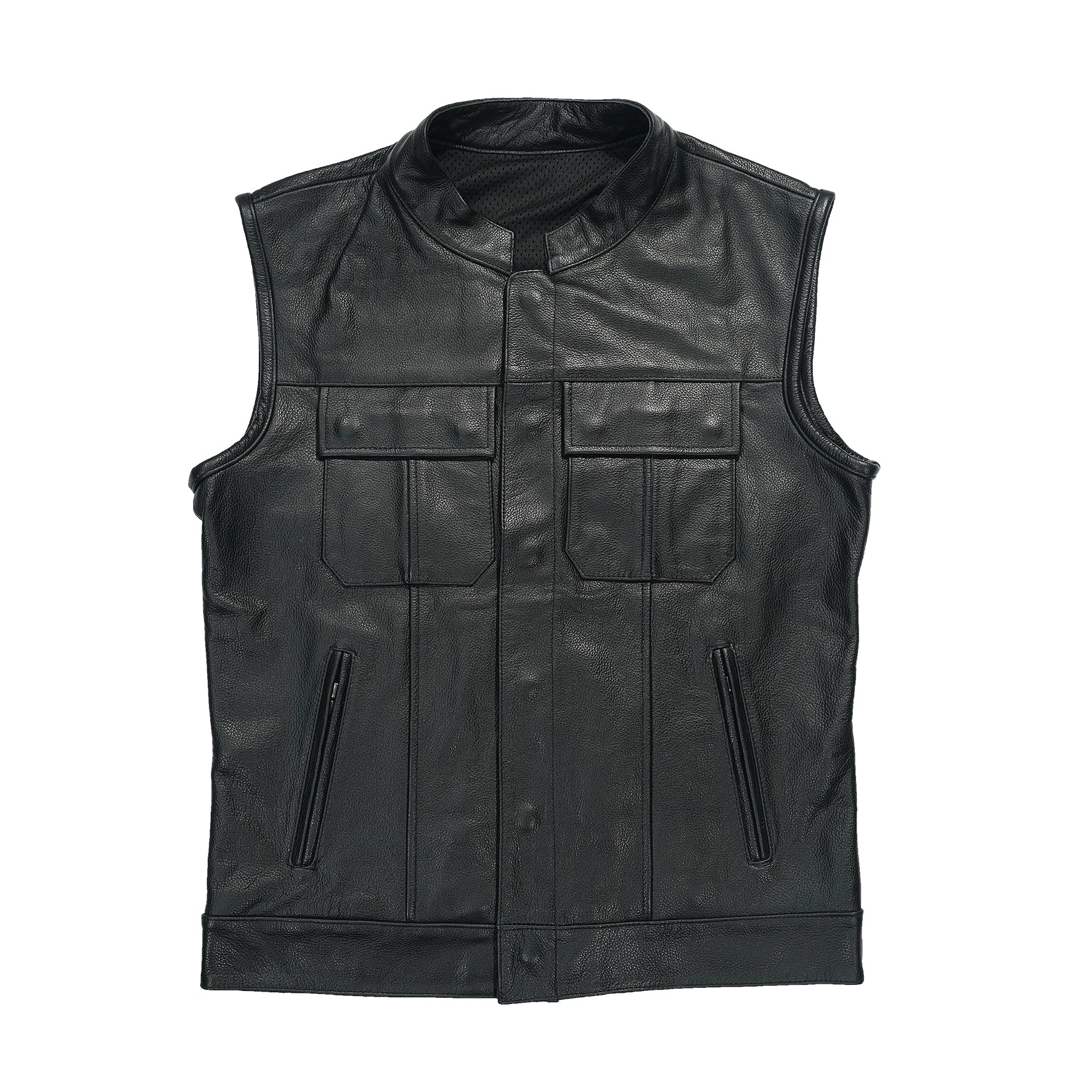 Chaleco biker de alta calidad, hecho a medida con cuero real y parches personalizados para moteros españoles.