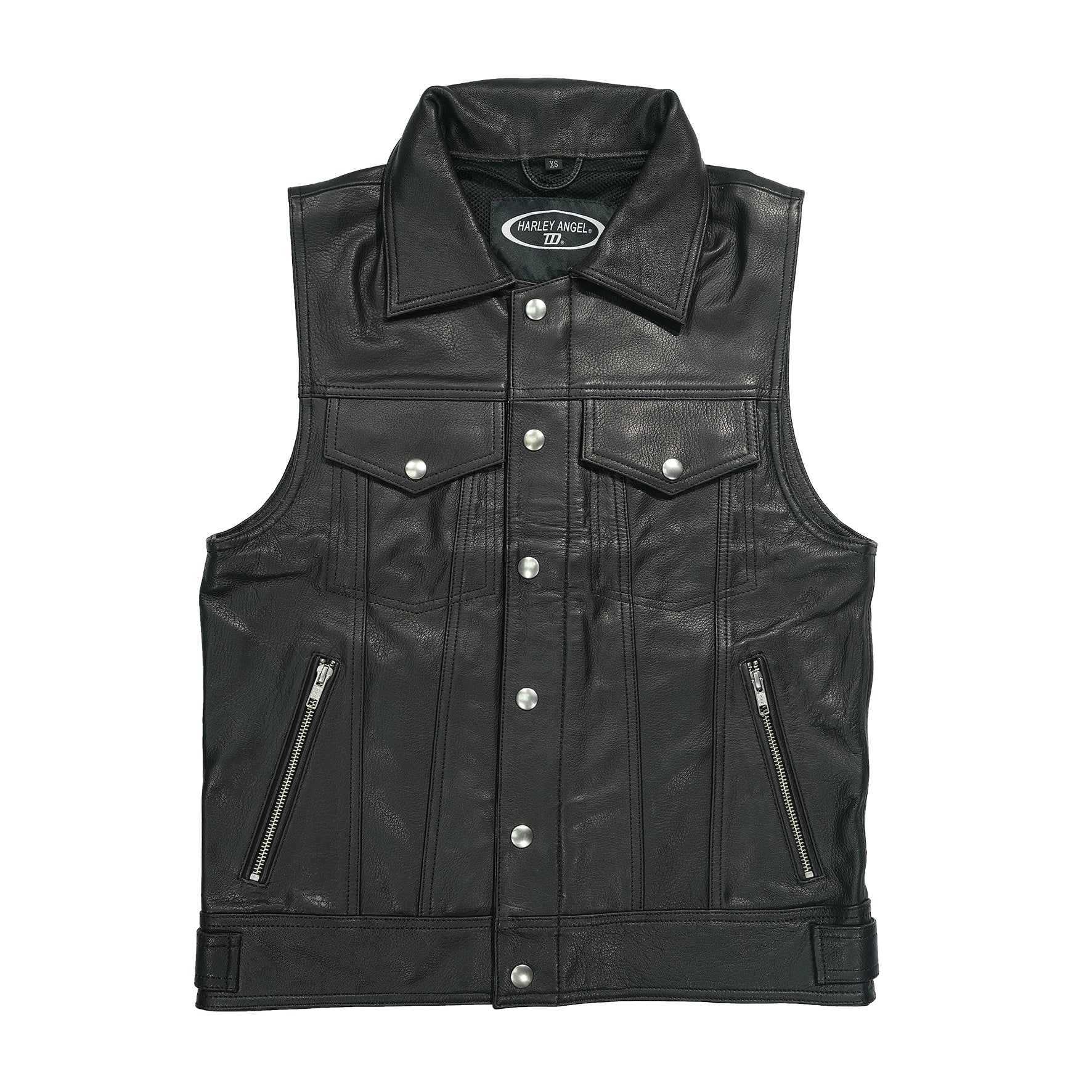 Chaleco motero negro en cuero auténtico personalizado con parches MC