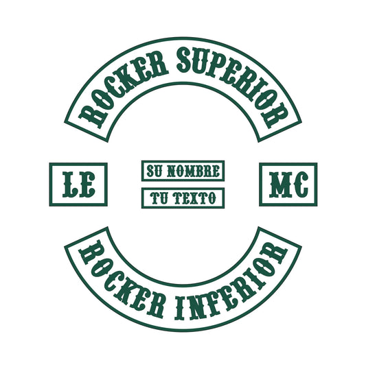 Conjunto bordado completo LE MC: rocker superior e inferior, insignia LE, MC, nombre y rango personalizado